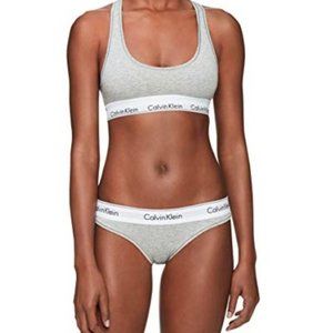 NWT Calvin Klein Modern Cotton Bralette & Bikini Set L MSRP $39.99 Heather Grey